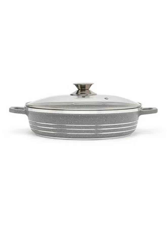 Ceramic Non Stick Shallow Cooking Pot With Glass Lid 40cm, Grey